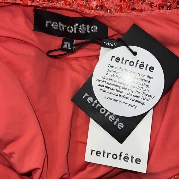 NWT Retrofete Esme Embellished Sequin Draped Mini Dress in Calypso Coral XL - Picture 12 of 13